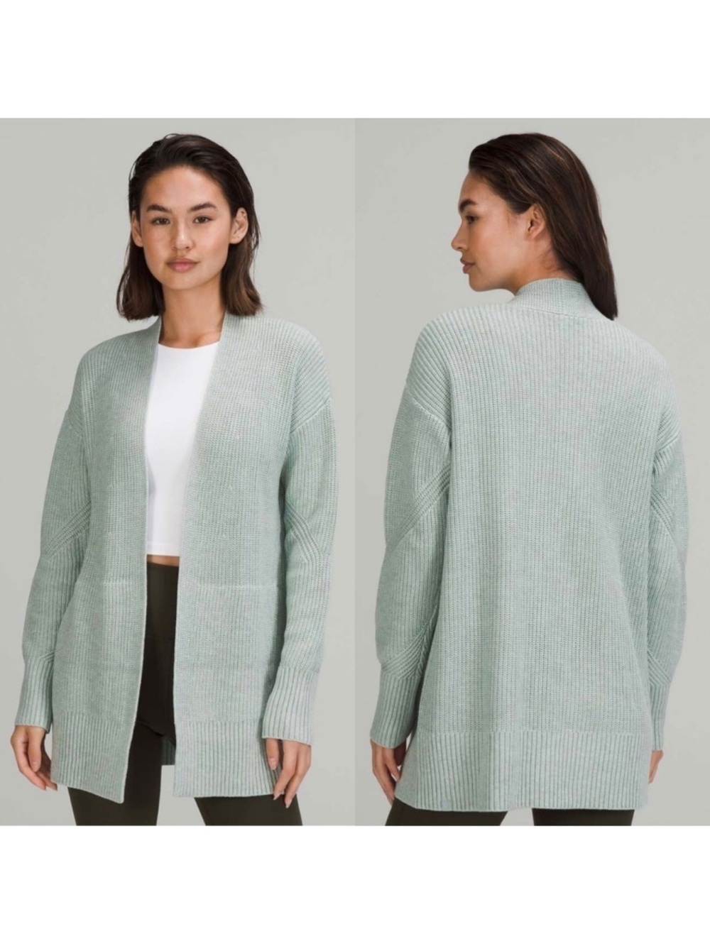 Lululemon Cashlu Sweater Wrap Open-Front Mint Ribbed Knit Cardigan XS/S